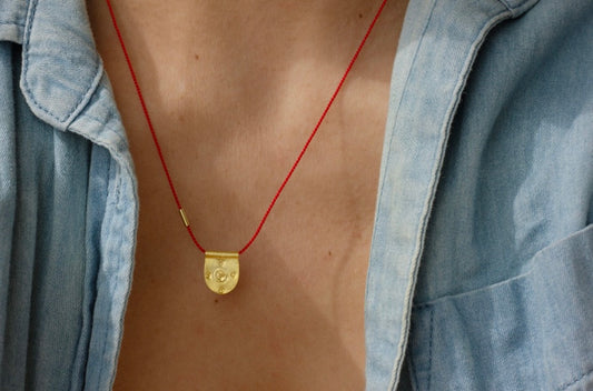 Silk Red String Talisman Necklace | 925 Sterling Silver 24 K Gold Plated Minimal Adjustable Protection Necklace