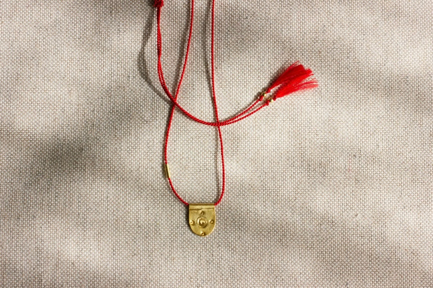 Silk Red String Talisman Necklace 925 Sterling Silver 24 K Gold Plated  Minimal Adjustable Protection Necklace
